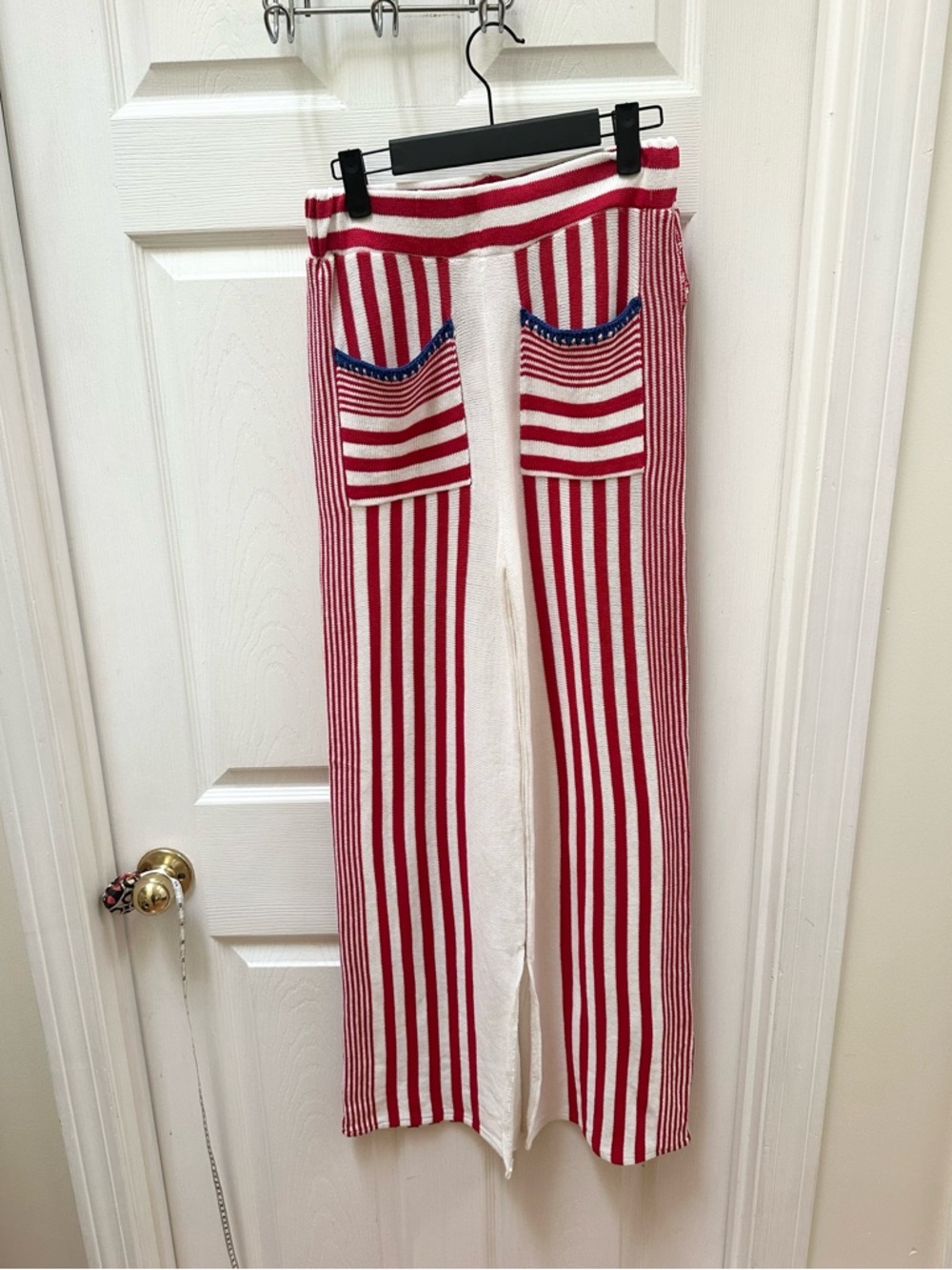 Pastíche pepe stripe cotton blend knit pants red white blue m medium wide leg - Picture 2 of 7
